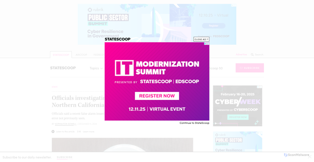 Security scan screenshot of https://statescoop.com/california-nevada-false-earthquake-shake-alert/