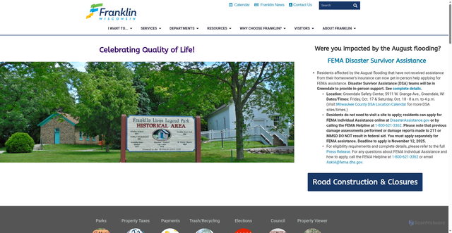 Security scan screenshot of https://www.franklinwi.gov/