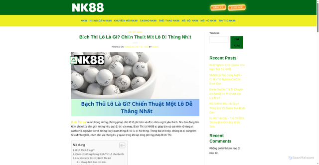 Security scan screenshot of https://nk88game.online/bach-thu-lo/