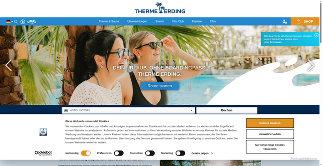 Security scan screenshot of https://www.therme-erding.de