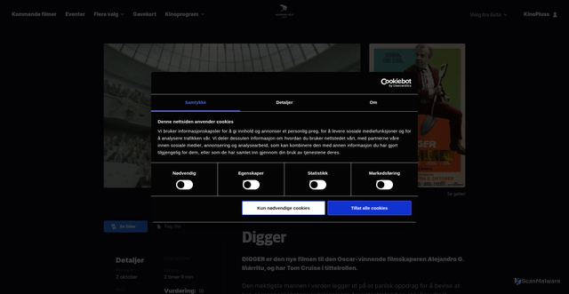 Security scan screenshot of https://www.nfkino.no/film/digger