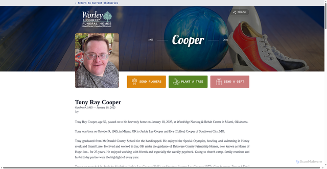 Security scan screenshot of https://www.honoringmemoriesgrove.com/obituaries/tony-cooper