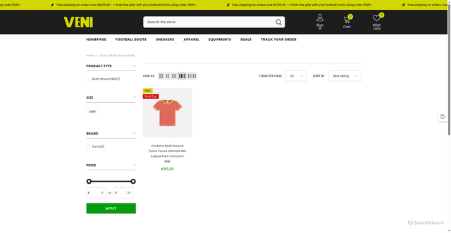 Security scan screenshot of https://venifutbol.com/collections/puma-multi-ground-mg