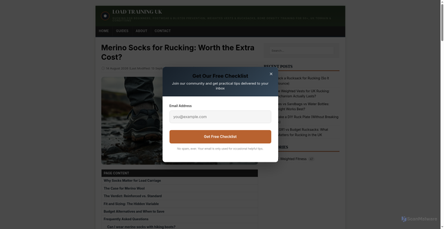 Security scan screenshot of https://loadtraining.co.uk/blog/merino-wool-socks-uk-rucking-worth-price/