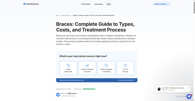 Security scan screenshot of https://www.rankmydentist.com/blog/orthodontics/braces