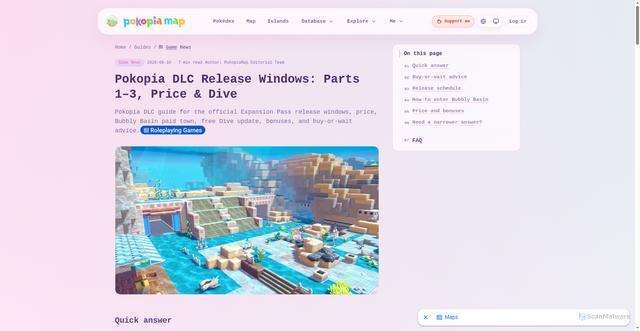 Security scan screenshot of https://pokopiamap.com/guides/pokopia-dlc-guide