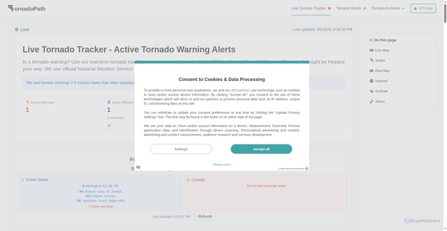 Security scan screenshot of https://www.tornadopath.com/