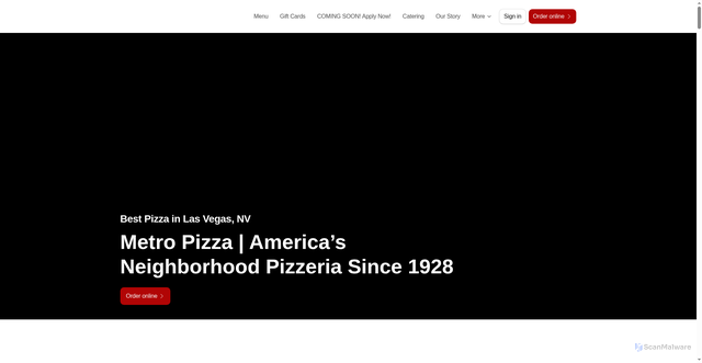 Security scan screenshot of https://metropizza.com/