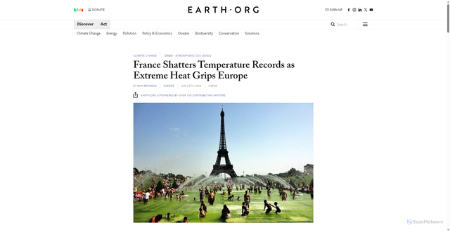 Security scan screenshot of https://earth.org/france-shatters-temperature-records-as-extreme-heat-grips-europe/
