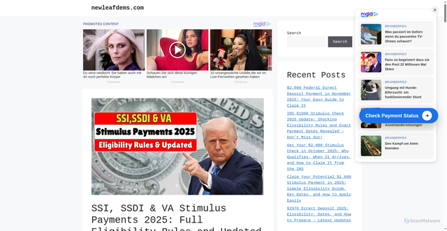 Security scan screenshot of https://newleafdems.com/ssi-ssdi-va-stimulus-payments-2025-full-eligibility-rules-and-updated-schedule-revealed/