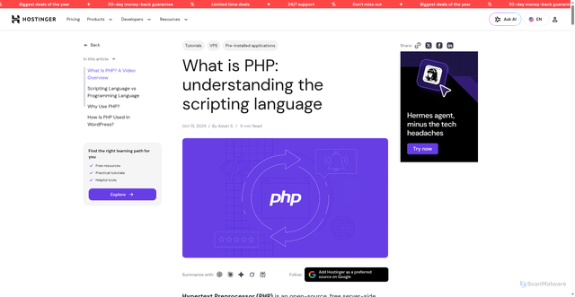 Security scan screenshot of https://www.hostinger.com/tutorials/what-is-php/