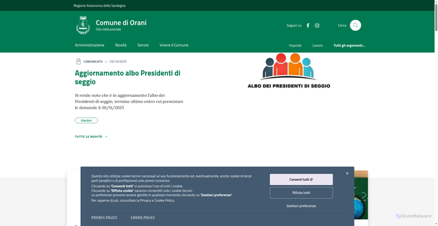 Security scan screenshot of https://www.comune.orani.nu.it/