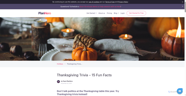 Security scan screenshot of https://planhero.com/thanksgiving-trivia-15-fun-facts/