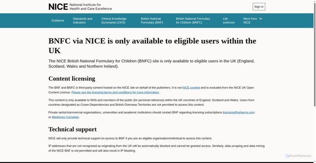 Security scan screenshot of https://bnfc.nice.org.uk