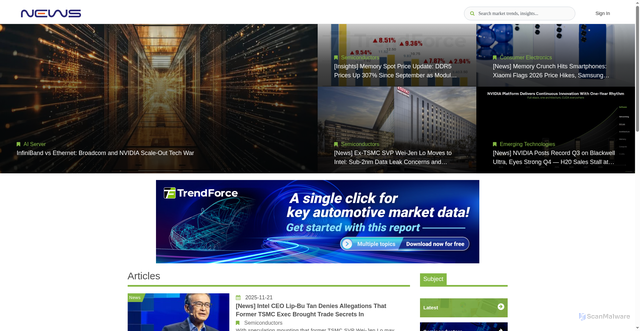 Security scan screenshot of https://www.trendforce.com/news