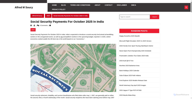 Security scan screenshot of https://alfredmsoucyj.pages.dev/iunsi-social-security-payments-for-october-2025-in-india-nnsjw/