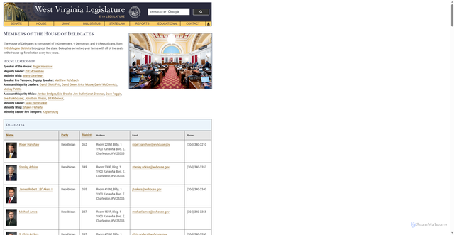 Security scan screenshot of https://www.wvlegislature.gov/house/roster.cfm