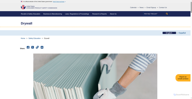 Security scan screenshot of https://www.cpsc.gov/Safety-Education/Safety-Education-Centers/Drywall-Information-Center