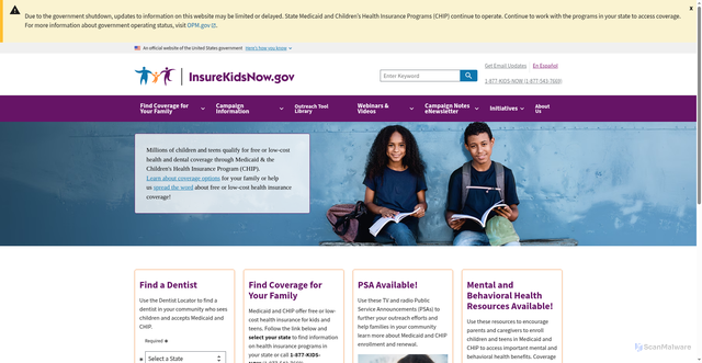 Security scan screenshot of https://www.insurekidsnow.gov/