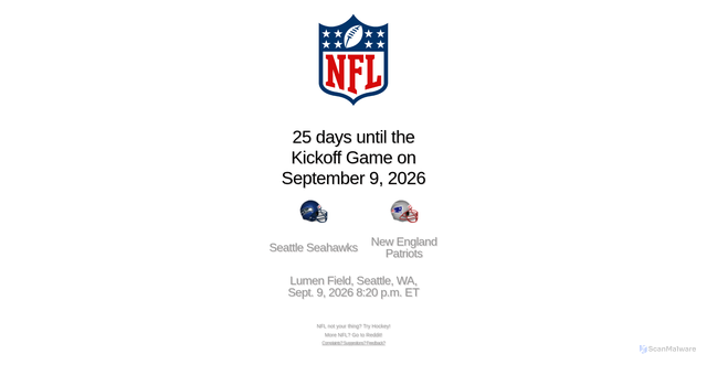 Security scan screenshot of https://howmanydaysuntilfootball.com/