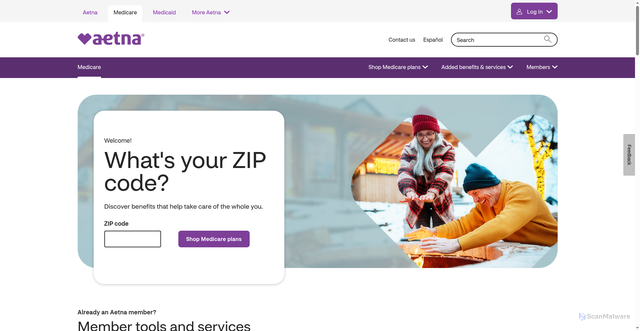 Security scan screenshot of https://aetnamedicare.com