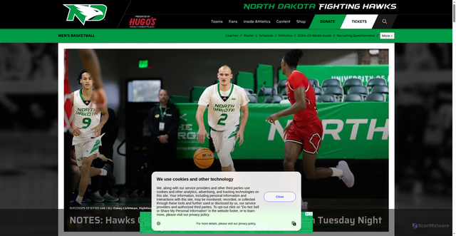 Security scan screenshot of https://fightinghawks.com/news/2025/11/11/mens-basketball-notes-hawks-conclude-homestand-against-comets-on-tuesday-night.aspx