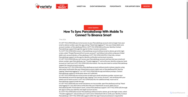 Security scan screenshot of https://wabash25.raiselysite.com/helplinesupport/posts/how-to-sync-pancakeswap-with-mobile-to-connect-to-binance-smart