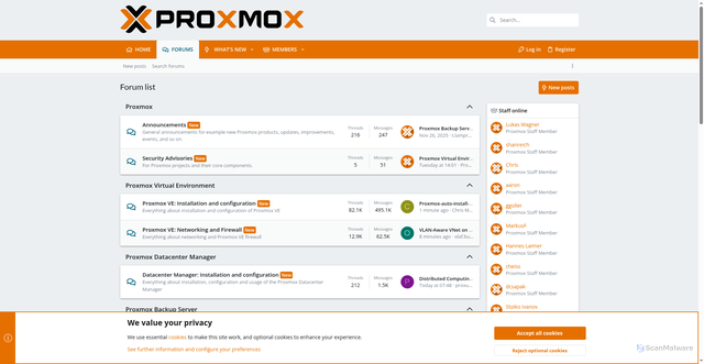 Security scan screenshot of https://forum.proxmox.com/