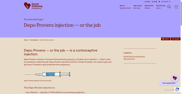 Security scan screenshot of https://sexualwellbeing.org.nz/adv/contraception/depo-provera-injection/