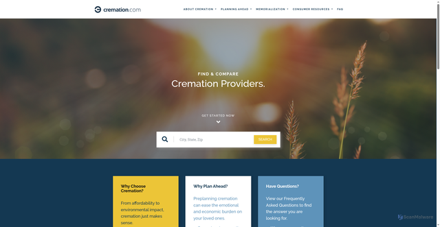 Security scan screenshot of https://www.cremation.com/