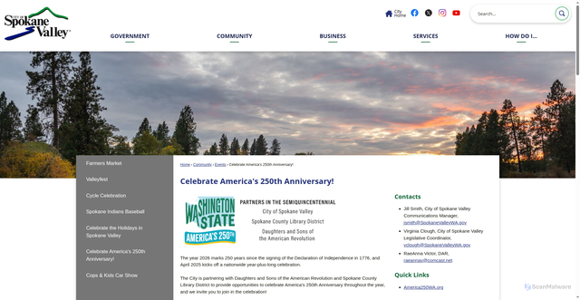 Security scan screenshot of https://www.spokanevalleywa.gov/734/Celebrate-Americas-250th-Anniversary