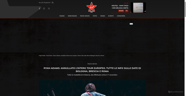 Security scan screenshot of https://www.virginradio.it/ryan-adams-annullato-lintero-tour-europeo-tutte-le-info-sulle-date-di-bologna-brescia-e-roma/