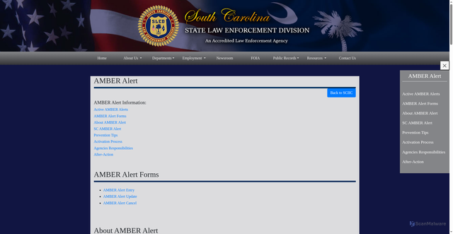 Security scan screenshot of https://www.sled.sc.gov/amberalert
