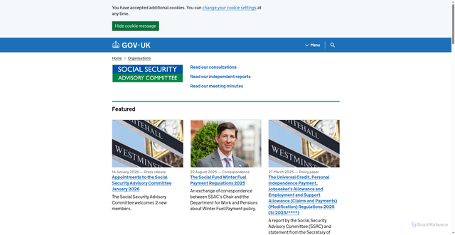 Security scan screenshot of https://www.gov.uk/government/organisations/social-security-advisory-committee