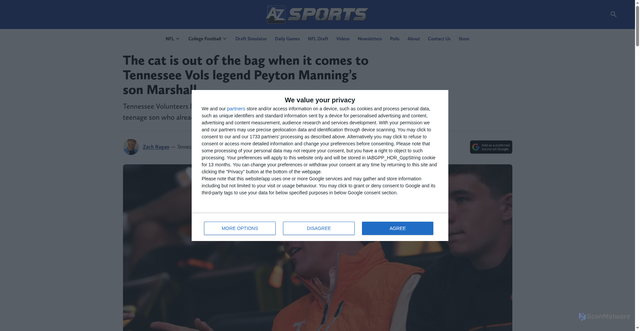 Security scan screenshot of https://live-atozsports.pantheonsite.io/nashville/volunteers/football-when-nfl-news-tennessee-vols-legend-peyton-manning-son-marshall/