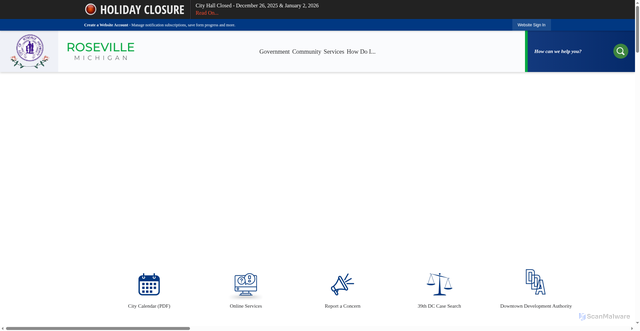 Security scan screenshot of https://www.roseville-mi.gov