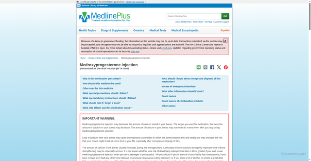 Security scan screenshot of https://medlineplus.gov/druginfo/meds/a604039.html