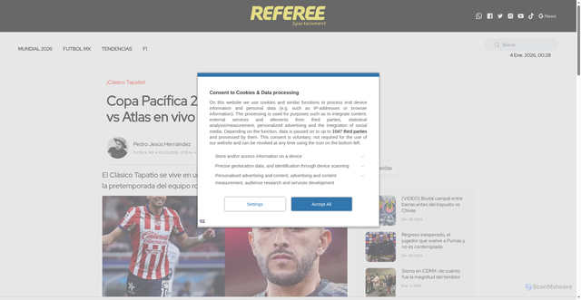 Security scan screenshot of https://soyreferee.com/futbolmx/2026/01/03/copa-pacifica-2026-donde-ver-chivas-vs-atlas-en-vivo-51320.html