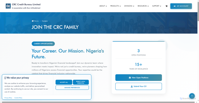 Security scan screenshot of https://crccreditbureau.com/careers/