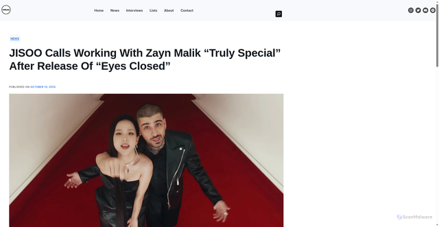 Security scan screenshot of https://inmusicblog.com/jisoo-calls-working-with-zayn-malik-truly-special-after-release-of-eyes-closed/