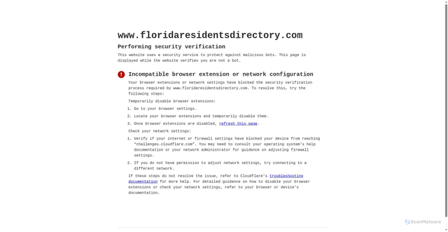 Security scan screenshot of https://www.floridaresidentsdirectory.com/name/damonie-johnson