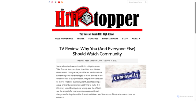 Security scan screenshot of https://mhhilltop.org/archives/2020/10/05/tv-review-why-you-and-everyone-else-should-watch-community/