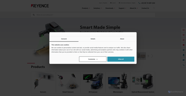 Security scan screenshot of https://www.keyence.eu
