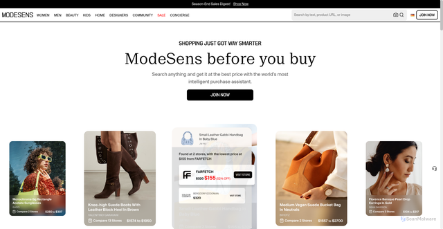 Security scan screenshot of https://modesens.com