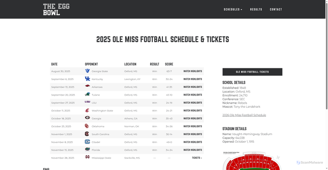 Security scan screenshot of https://eggbowl.us/ole-miss-rebels/