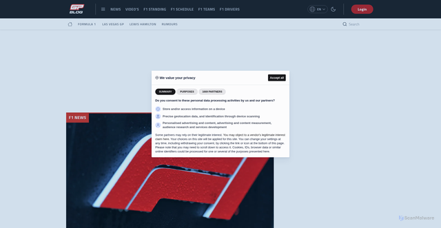 Security scan screenshot of https://www.gpblog.com/en/news/f1-las-vegas-gp-weekend-faces-rain-threat-heres-the-latest-weather-update