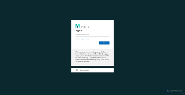 Security scan screenshot of https://mintz.sharepoint.com