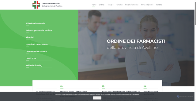 Security scan screenshot of https://www.ordinefarmacistiavellino.it/