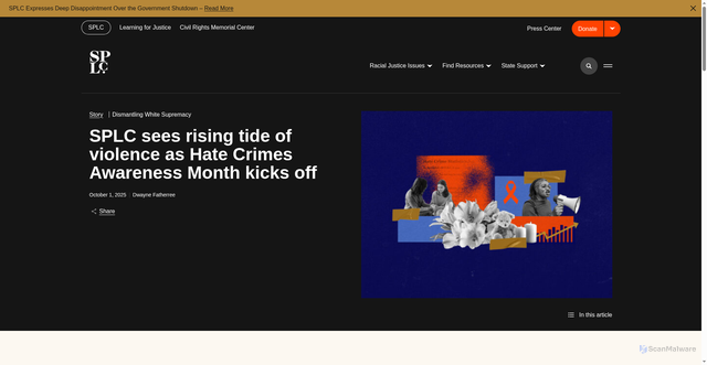 Security scan screenshot of https://www.splcenter.org/resources/stories/hate-crimes-awareness-month-kicks-off/