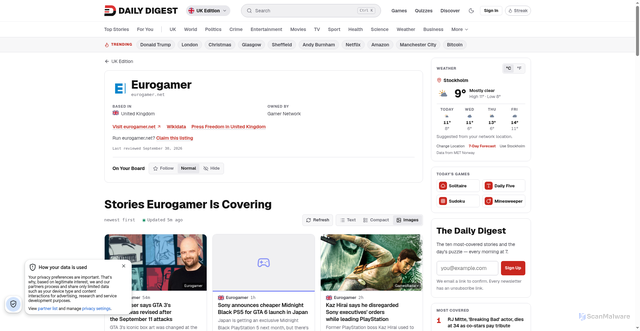 Security scan screenshot of https://dailydigest.com/source/eurogamer/
